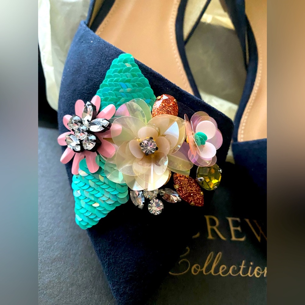 J. Crew Sloan Jeweled Navy Suede flats